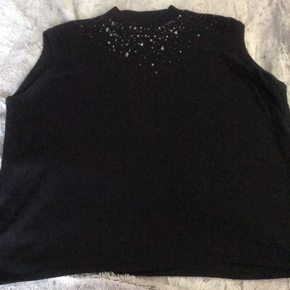 Black beaded cardigan sweater set 1X encrusted tank top sweater & button front - Picture 5 of 11